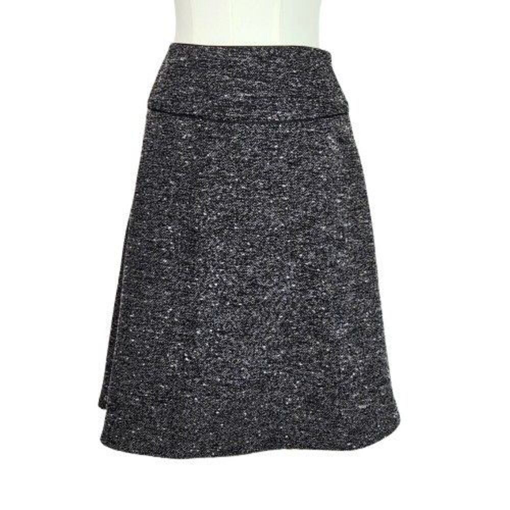 Vintage Tracy Evans Tweed A-Line Skirt Size 9 Black White Herringbone Academia